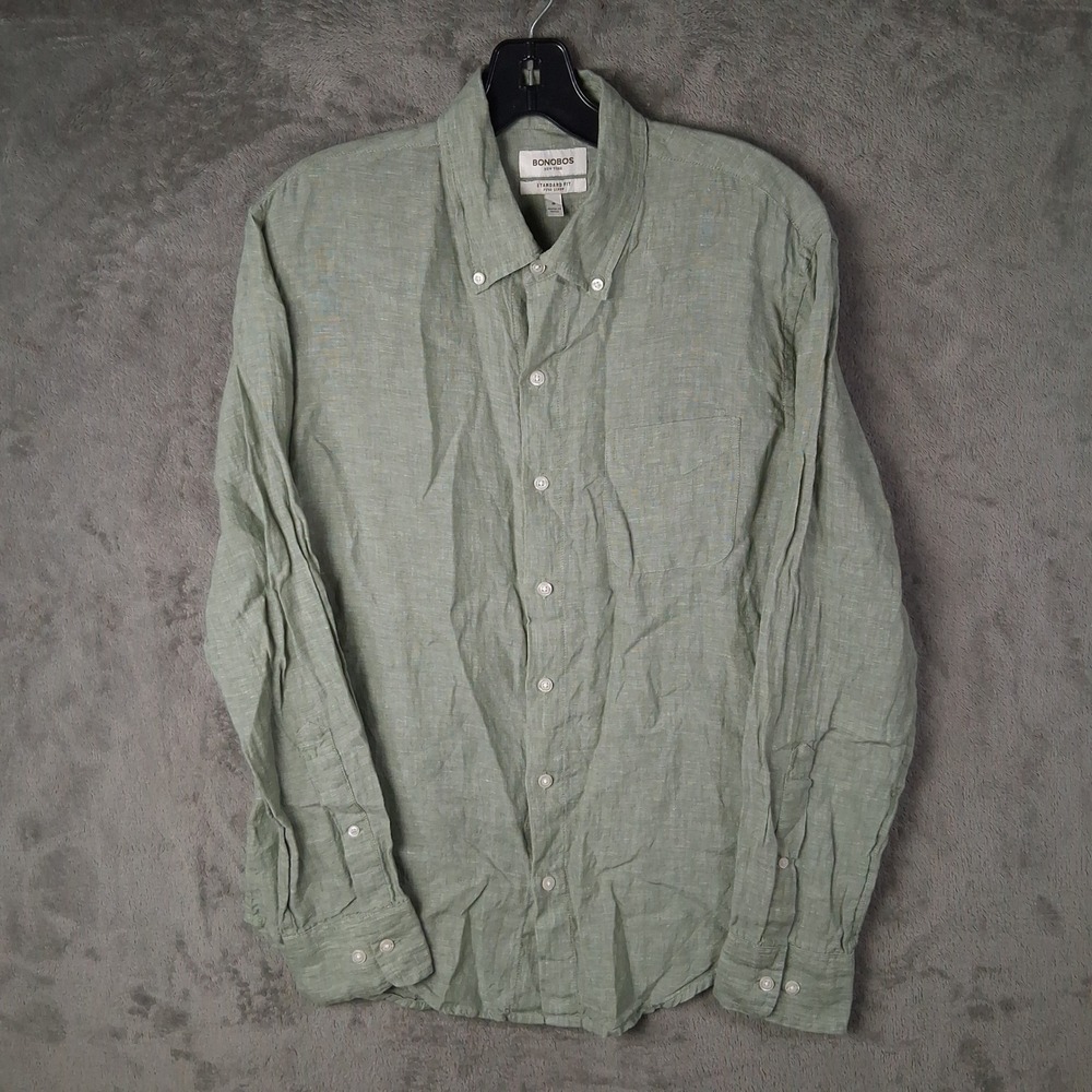 Bonobos Linen Button Down Shirt Men Size Medium Sage Green Long Sleeve